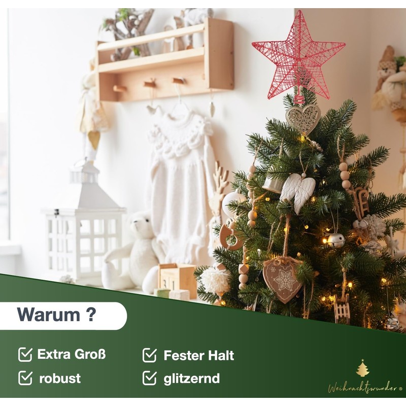 Weihnachtswunder® Tree Topper Red Star - Christmas Tree Topper Tree
