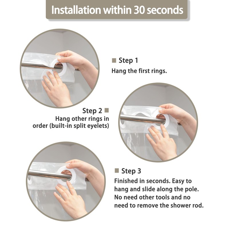 YISURE No Hook Needed Half Size Shower Curtain Liner 36x74in,
