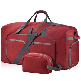 Felipe Varela Duffle Bag with Shoes Compartment and Adjustable Strap,Foldable Travel Duffel Bags for Men Women,Waterproof Duffel Bags, F Red, 65L, Foldable With Shoe Compartment