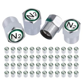 STAYOUNG 50PCS Tapones de Válvula de Latón Cromado con Símbolo de Nitrógeno N2, Tapones Antipolvo para Válvulas de Neumáticos para Coches, Motos, Bici