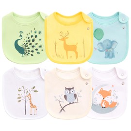 Maiwa 6-Pack Baby Bibs Set: 100% Cotton, Waterproof, Snap Closure,Baby Boys Girls Unisex Design - Ideal for Drooling,Teething & Feeding,Easy Clean, Durable Baby Essentials