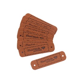 Borsgye Pack of 50 Handmade Leather Labels Tags Hand Made Label for Sewing Handmade Clothing Sewing Labels PU Label Patches with Holes for Jeans Sewing Crafts Clothing with Heart - WS021