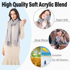 Women's Scarf Pashmina Shawls and Wraps for Evening Dress Wedding Bridesmaid Bridal Winter Warm Large Soft Silky Scarves Silver Grey