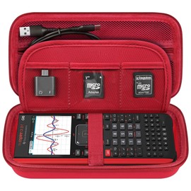 Elonbo Carrying Case for Texas Instruments TI-Nspire CX II CAS/TI-Nspire CX II/CX/CX CAS Color Graphing Calculator, Extra Zipped Pocket Fits Charger Manual, Red