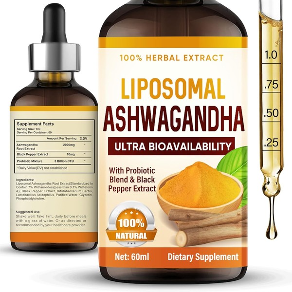 Liposomal Ashwagandha Drops 2000 mg, High Dose with 7% Withanolides,