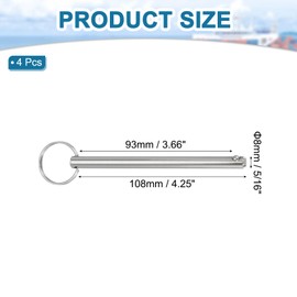 sourcing map Quick Release Pins, Dia 5/16"(8mm) Usable Length 3.66"(93mm) Total Length 5.12"(130mm) Bimini Top Pins Marine Hardware Carbon Steel for Boat Accessories, Pack of 4