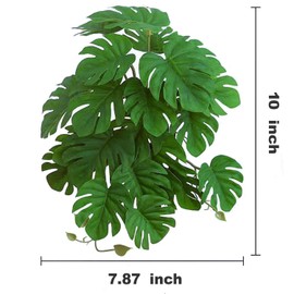 KERUIDENG Reptile Plants for Terrarium Decor, Amphibian Habitat Decor, Snake Tank Accessories, Artificial Hanging Plants with Suction Cup-2 Packs (Fake Monstera)