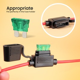 MADCATZ 16 AWG - 10 PCS Fuse Holder ATC/ATO in-Line Automotive Blade Fuse Holder with 70 PCS Standard Car Fuses, 2A 3A 5A 7.5A 10A 15A 20A Replacement Fuses