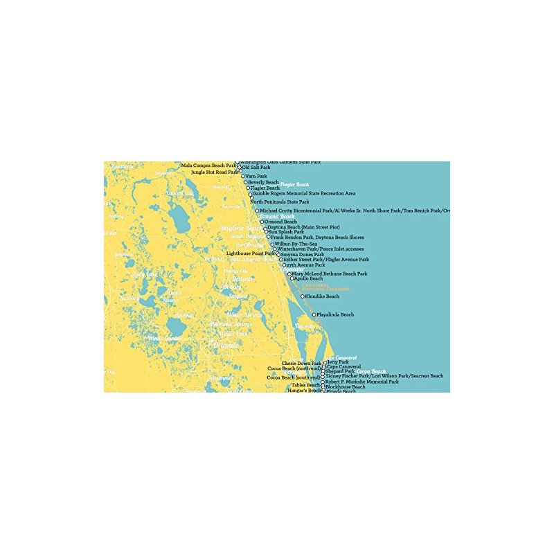 Florida Beaches Checklist Map 24x36 Poster (Marigold & Turquoise)
