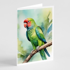 Caroline's Treasures African Ringneck Parrot Greeting Cards Pack of 8 Blank Cards with Envelopes Whimsical A7 Size 5x7 Blank Note Cards