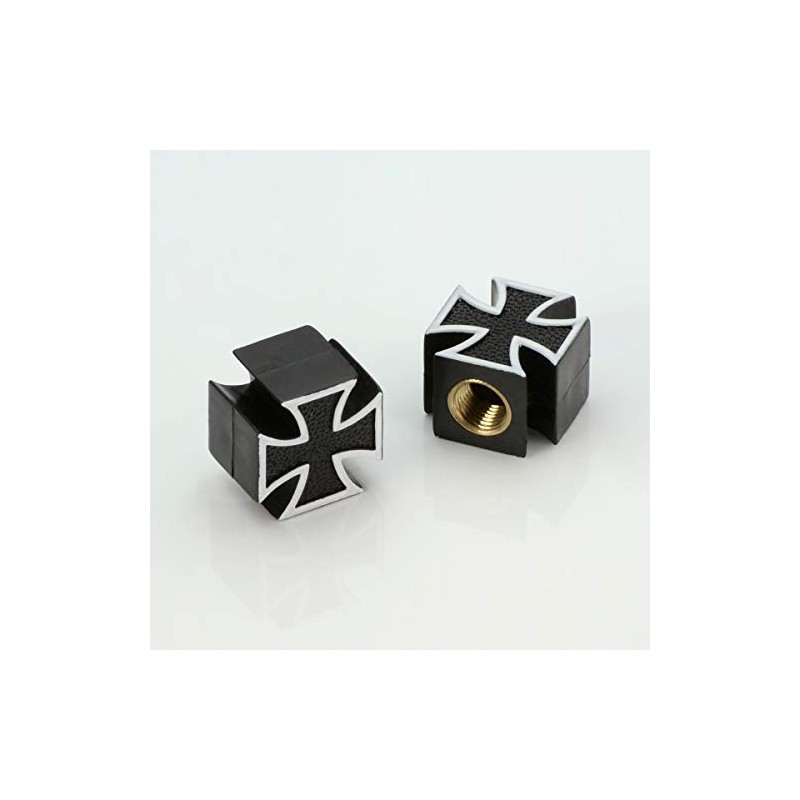 LST 2x Valve Caps Tyre Valve Caps Iron Cross Black