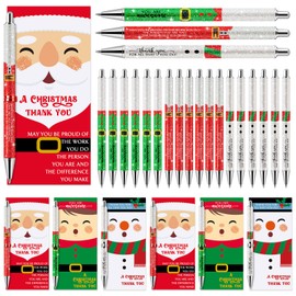 18 Sets Christmas Gifts Bulk Glitter Christmas Pens Santa Claus Novelty Pens Elf Snowman Inspirational Pens with Christmas Thank You Cards Christmas Gifts for Employee Staff Teacher Coworker