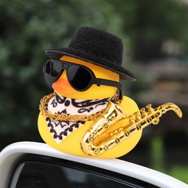 wonuu - Tablero de goma para coche, diseño de pato amarillo con sombrero de sol, collar de anteojos de sol para decoración de salpicadero de coche, diseño de pato, color negro