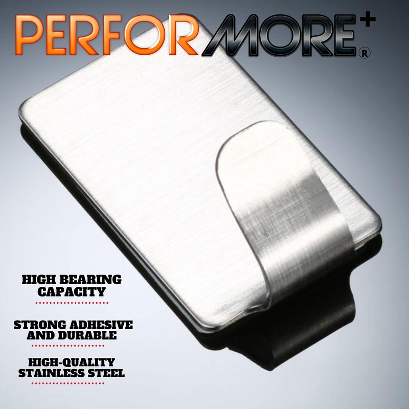 Performore Adhesive Wall Hooks 4-Pack – Heavy-Duty 304 Stainless Steel,