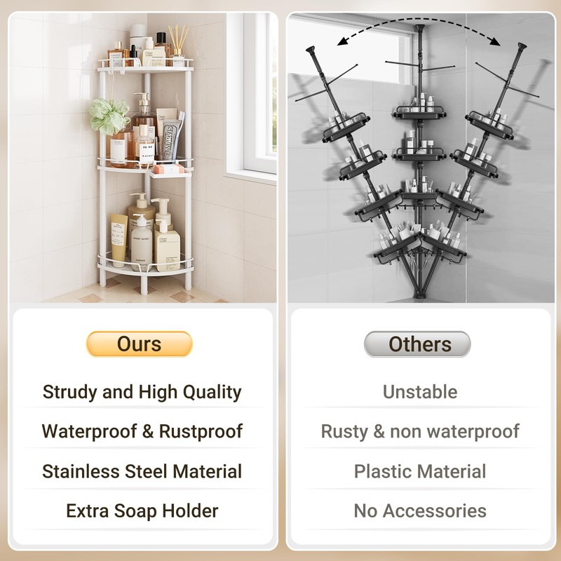 ELYKEN Corner Shower Caddy Standing, 3 Tier Rustproof Metal Shower