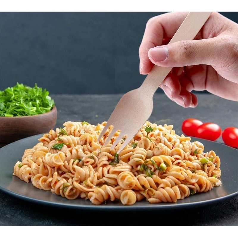 Efforias Pack of 100 Wooden Disposable Forks -Biodegradable & Plastic