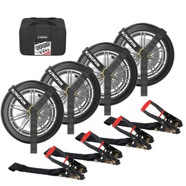 Kingfun Car Tie Down Straps for Trailers 4 Pack– Heavy Duty 2" x 120" Trailer Tire Straps with 3333 lbs Safe Working Load, Over The Wheel Strap for Car Hauler, Truck, UTV, and Utility Trailers