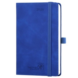 POPRUN Pocket Calendar 2026 Small Soft Cover with PU Leather, Approx. A6 (16 x 10.5 cm) - Calendar 2026 Book Calendar Notebook (Jan.2026-Dec.2026) with 100 GSM Paper - Royal Blue