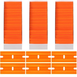 Honoson 300 Pieces Plastic Razor Blade Scraper Blades Plastic Scraper Tools Double Edge Razor Blades with a Tip Slot Edge Blades for Removing Decals, Stickers, Cleaning Window Glass (Orange)