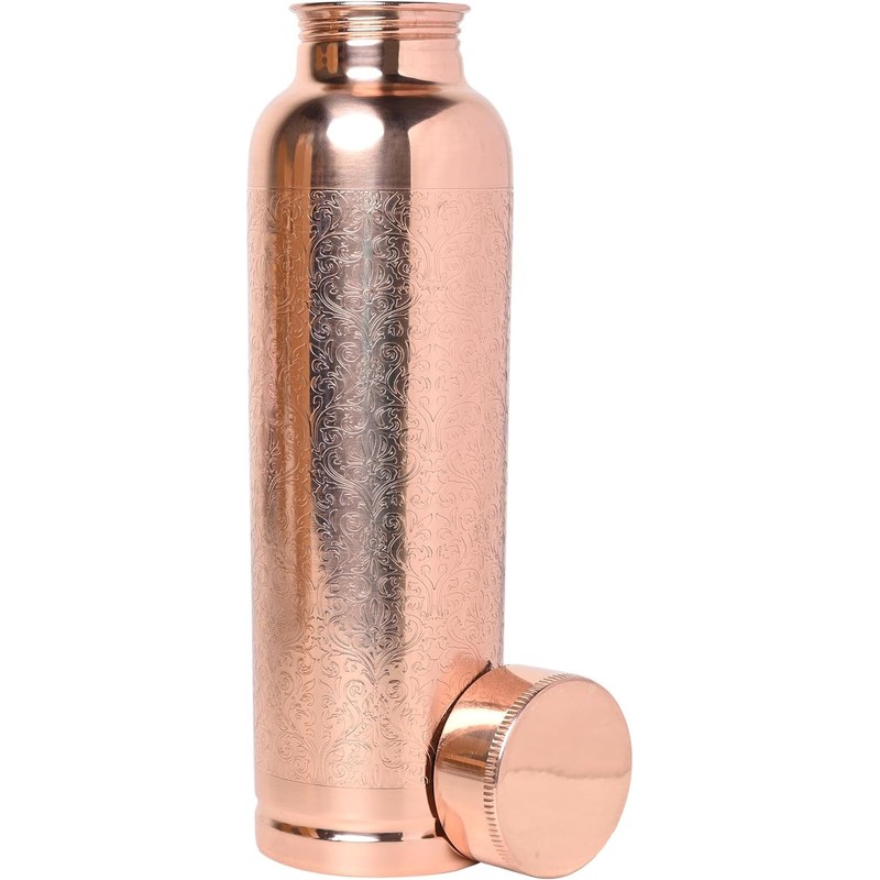 ANCIENTIMPEX Pure Copper Water Bottle Etching Pattern Jointless 900 Ml