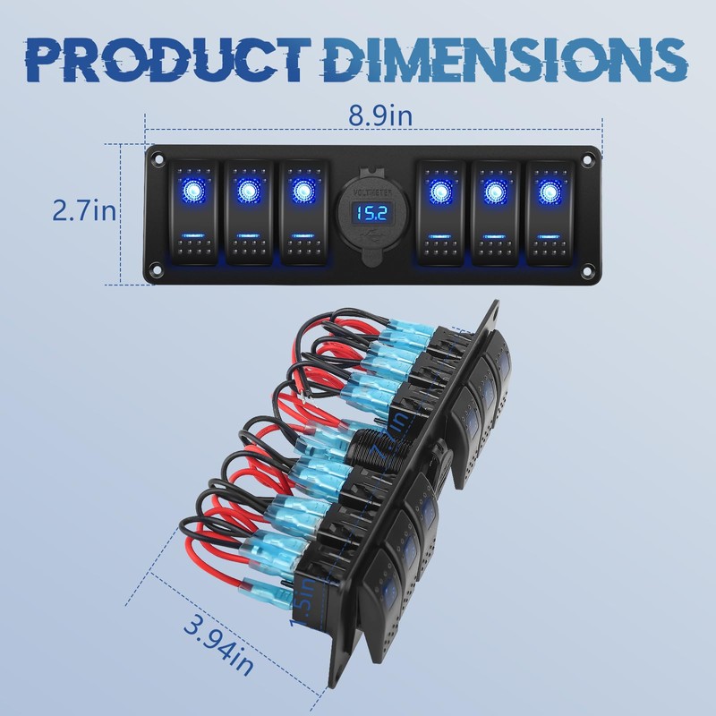 Rocker Switch Panel, GLOBLED Universal 6 Gang Switch Box with