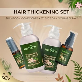 Shampoo y Acondicionador Engrosadores Herbishh | Vitalizador Capilar 4 en 1 | Aceite Esencial para el Crecimiento del Cabello | Previene la Caída y Favorece un Crecimiento Saludable
