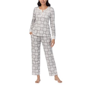 Nautica Womens Pajama Sets, 2 Piece Long Sleeve Henley and Pant Cozy Soft Lounge Sets for Women - Grey Snowflake, X-Large