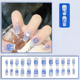 [ALLEVG] Nail Tips, 24 Pieces, Nail Tips, Light Blue, Short, Autumn, Winter, Pink, Cute, Popular, Japanese, Cute, Simple, Stylish, Coming of Age Ceremonies, School Entrance Ceremonies, Graduation