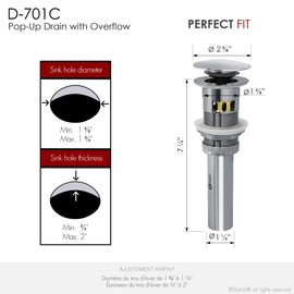 Stylish Pop Up Drain for Bathroom Sink Stopper with Overflow Rapid Draining Anti Clog Detachable Basket Hair Catcher for Bathroom Lavatory Vanity Vessel Sink Polished Chrome Set of 2 D-701C2