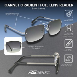 proSPORT Aviator Sunglasses Readers Full Lens Tinted Reading Gradient Grey Lens Silver Frame +2.50 Men Women NOT BIFOCAL
