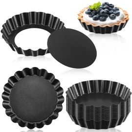 16 Pieces Mini Tart Pans with Removable Bottom Round Nonstick Quiche Pan Mini Pie Pans Mini Tart Shells Bakeware Mold Fluted Side for Pies, Mousse Cakes, Dessert Baking (Black Gray, 4 Inch)