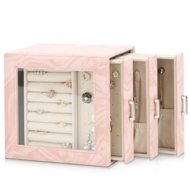 DesignSter Jewelry Box Organizer, Jewelry Box for Women, PU Jewelry Organizer Display Case with Side Drawers, Jewelry Storage for Earring Necklace Ring Bracelet Watch