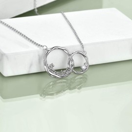 Gifts for Grandma 925 Sterling Silver Interlocking Double Circles Necklace for Grandmother Birthday Gifts, Sterling Silver