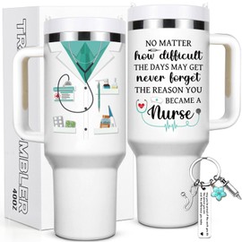 Lifecapido Nurses Week Gifts, Nurse Graduation Gift, 40oz Nurse Tumbler with Key Chain, Nurses Appreciation Nursing Graduation Gifts, White