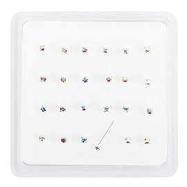 24 Sterling Silver Aurora Borealis Claw Set Jewel Nose Studs Piercing Boxed