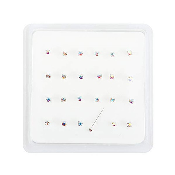 24 Sterling Silver Aurora Borealis Claw Set Jewel Nose Studs