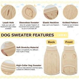 ROZKITCH Small Dog Sweater, Pullover Cold Weather Knitwear for Fall Winter, Dog Turtleneck Sweater Classic Thick Warm Clothes Outfit for Chihuahua, Bulldog, Dachshund, Pug, Yorkie for Puppy Beige XS