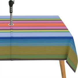 bnhjsdw - Mantel para exteriores con estampado de tiras con agujero para paraguas para mesa rectangular, mantel impermeable y colorido para patio con cierre, 60 x 120 pulgadas