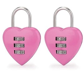 2 PCS Pink Love Heart Shape Combination Padlock for Girls Women, Mini 3-Digit Password Resettable Code Locker Lock for School Pink Combination Locks