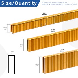 Glarks 2800Pcs 18 Gauge Narrow Crown Staples, 3 Sizes 1/2", 3/4", 1" Galvanized Crown Narrow Staples Assortment Kit for Electric Stapler, Pneumatic, DIY Home Improvement (Gold)