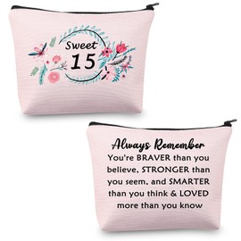 Sweet 15 Birthday Gifts for Girls 15th Birthday Zipper Bag 15 Year Old Girl Gifts You're Braver Than You Believe (sweet 15 pink BAG)