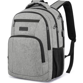 kamater School Backpack for Teens Boys,College Laptop Backpack Schoolbag with USB Port for Students，Computer Bookbag for Men and Women,Gray