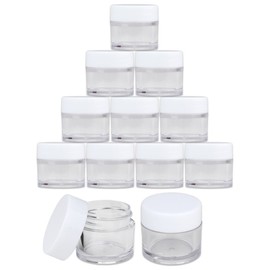 Beauticom High-Graded 7 Grams/7 ML (Quantity: 12 Packs) Thick Wall Crystal Clear Plastic Leak-Proof Jars Container with White Lids for Cosmetic, Lip Balm, Lip Gloss, Creams, Lotions, Liquids
