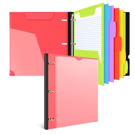 INFUN All-in-one Telescoping Binder Notebook，3 Ring Notebook Binder with 1 Plastic Movable Pocket Folder,5 Plastic Subject dividers and Graph Paper and College Ruled Paper - Red