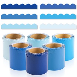 EggSun 6 Rolls 206.69ft Bule Bulletin Board Decorations, Bulletin Board Borders for Classroom, Boho Scalloped Trim Boho Borders for Back to School Theme Classroom Office Decor Supplies(Blue)