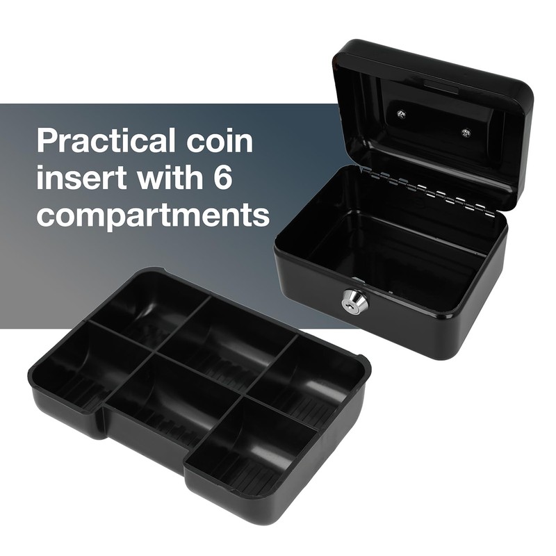 Westcott Lockable Cash Box (compact, 15 cm) Black | Lockable