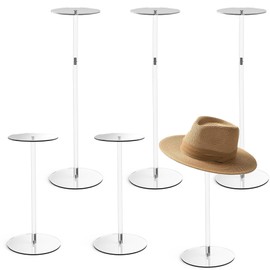Estleys 6 Pcs Acrylic Hat Stand, 12" to 17" Clear Hat Stands, Wig Hat Display Rack, Adjustable Height Hat Holder, Round Acrylic Risers for Display Hat (6 pcs)