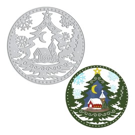 Christmas Ball Snowflake Metal Cutting Dies, Round Christmas Tree House Star Background Dies Cut Cuts for Card Making Templates Embossing Mould DIY Stencils Scrapbooking Craft Album Paper Card Decor