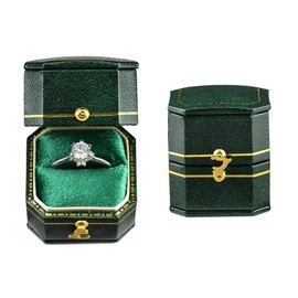 TAIMY Classical Victorian Style Wedding Tiny Ring Box, Handcrafted Gift Ring Box Proposal Pocket Size Small Keepsake Jewelry Box (Green, Square Octagon)
