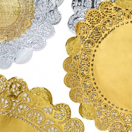 Metallic Gold Scalloped Foil Doilies - 5" Wide, Set of 250, Thanksgiving, Christmas, Party Decoration, Table Display, DIY, Crafts, Gift Boxes, Fancy Desserts, Wedding, Reception